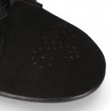 BLACK Suede leather Kids Laces up shoes with BOW design.