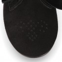 BLACK Suede leather Kids Laces up shoes with BOW design.