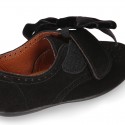 BLACK Suede leather Kids Laces up shoes with BOW design.