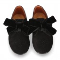 BLACK Suede leather Kids Laces up shoes with BOW design.