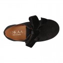 BLACK Suede leather Kids Laces up shoes with BOW design.