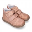 Kids OKAA CASUAL Ankle boot shoes tennis style laceless in Nappa leather.