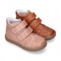 Kids OKAA CASUAL Ankle boot shoes tennis style laceless in Nappa leather.