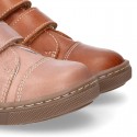 Kids OKAA CASUAL Ankle boot shoes tennis style laceless in Nappa leather.