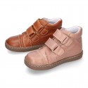 Kids OKAA CASUAL Ankle boot shoes tennis style laceless in Nappa leather.