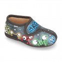 MONSTERS OKAA design Wool effect kids cloth Home shoes with hook and loop strap.