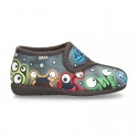MONSTERS OKAA design Wool effect kids cloth Home shoes with hook and loop strap.