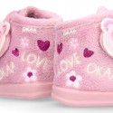 Little kids OKAA BEAR design wool cotton home bootie shoes laceless.