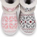 KNIT WOOL Australian style Boot home shoes with fake hair lining.