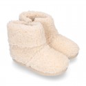 TEDDY type Wool Kids bootie home shoes with zipper closure