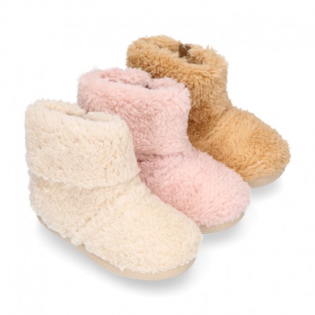 TEDDY type Wool Kids bootie home shoes with zipper closure