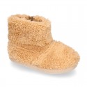 TEDDY type Wool Kids bootie home shoes with zipper closure