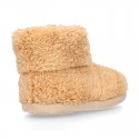 TEDDY type Wool Kids bootie home shoes with zipper closure