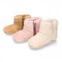 TEDDY type Wool Kids bootie home shoes with zipper closure