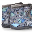 Little kids DINOSAURS print design wool cotton home bootie shoes laceless.