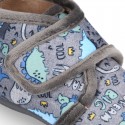 Little kids DINOSAURS print design wool cotton home bootie shoes laceless.