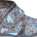 Little kids DINOSAURS print design wool cotton home bootie shoes laceless.