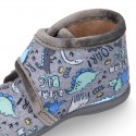 Little kids DINOSAURS print design wool cotton home bootie shoes laceless.