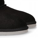 BLACK Suede leather Australian style Boot shoes with POMPOM design and fake hair lining.