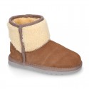 Suede leather Australian style Boot shoes with TEDDY neck design and fake hair lining.