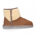 Suede leather Australian style Boot shoes with TEDDY neck design and fake hair lining.