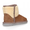 Suede leather Australian style Boot shoes with TEDDY neck design and fake hair lining.