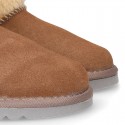 Suede leather Australian style Boot shoes with TEDDY neck design and fake hair lining.