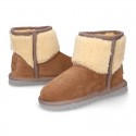 Suede leather Australian style Boot shoes with TEDDY neck design and fake hair lining.