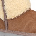 Suede leather Australian style Boot shoes with TEDDY neck design and fake hair lining.