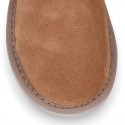 Suede leather Australian style Boot shoes with TEDDY neck design and fake hair lining.