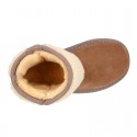 Suede leather Australian style Boot shoes with TEDDY neck design and fake hair lining.