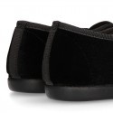 Special BLACK velvet canvas Kids Sneaker shoes with ELASTIC design.