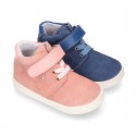 Kids OKAA CASUAL Ankle boot shoes tennis style with elastic laces in suede leather.