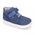 Kids OKAA CASUAL Ankle boot shoes tennis style with elastic laces in suede leather.