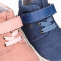 Kids OKAA CASUAL Ankle boot shoes tennis style with elastic laces in suede leather.