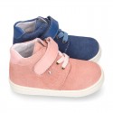 Kids OKAA CASUAL Ankle boot shoes tennis style with elastic laces in suede leather.