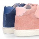 Kids OKAA CASUAL Ankle boot shoes tennis style with elastic laces in suede leather.