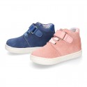 Kids OKAA CASUAL Ankle boot shoes tennis style with elastic laces in suede leather.