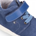 Kids OKAA CASUAL Ankle boot shoes tennis style with elastic laces in suede leather.