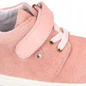 Kids OKAA CASUAL Ankle boot shoes tennis style with elastic laces in suede leather.