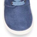 Kids OKAA CASUAL Ankle boot shoes tennis style with elastic laces in suede leather.