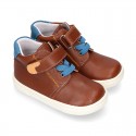 Kids OKAA CASUAL Ankle boot shoes tennis style with elastic laces in TAN Nappa leather.