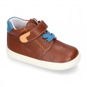 Kids OKAA CASUAL Ankle boot shoes tennis style with elastic laces in TAN Nappa leather.