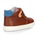 Kids OKAA CASUAL Ankle boot shoes tennis style with elastic laces in TAN Nappa leather.