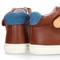 Kids OKAA CASUAL Ankle boot shoes tennis style with elastic laces in TAN Nappa leather.