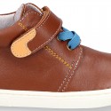 Kids OKAA CASUAL Ankle boot shoes tennis style with elastic laces in TAN Nappa leather.