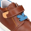 Kids OKAA CASUAL Ankle boot shoes tennis style with elastic laces in TAN Nappa leather.