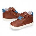 Kids OKAA CASUAL Ankle boot shoes tennis style with elastic laces in TAN Nappa leather.