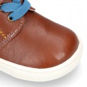 Kids OKAA CASUAL Ankle boot shoes tennis style with elastic laces in TAN Nappa leather.