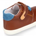 Kids OKAA CASUAL Ankle boot shoes tennis style with elastic laces in TAN Nappa leather.